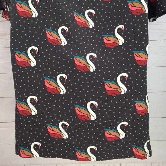 Fossil Sz Small Silk Swan Dress Brown, White, teal - Picture 8 of 10